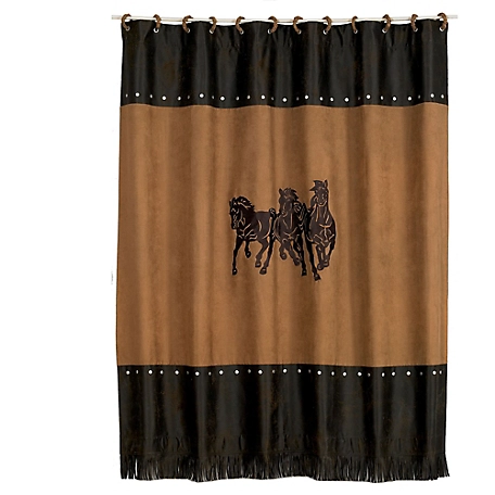 HiEnd Accents Embroidered 3-Horse Shower Curtain, 72 in. x 72 in., Tan