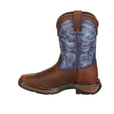 Image showing  Boys' Lil' Pull-On Western Boots, 8 in., Dark Brown/Blue