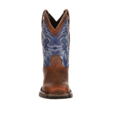 Image showing  Boys' Lil' Pull-On Western Boots, 8 in., Dark Brown/Blue