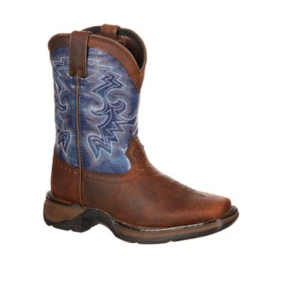 Durango Boys' Lil' Pull-On Western Boots, 8 in., Dark Brown/Blue