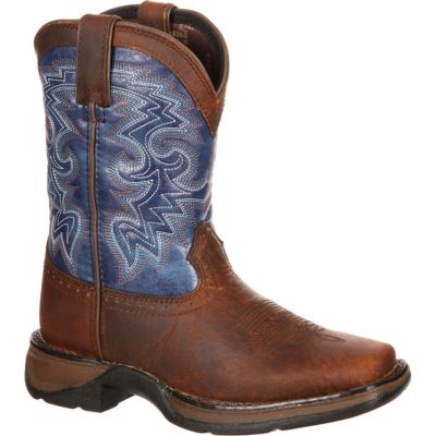 Durango Boys' Big Kid Lil' Durango Pull-On Western Boots, Dark Brown/Blue, 8 in.