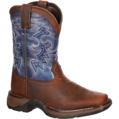 Durango Boys' Lil' Durango Pull-On Western Boots, 8 in., Dark Brown/Blue, Big Kid