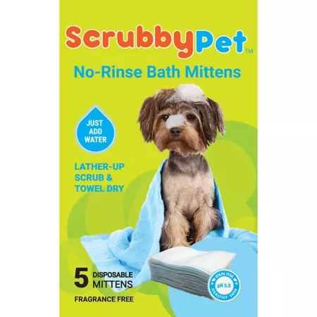 ScrubbyPet Rinse-Free Pet Bath Mitts 5-Pack Bathtub Shower & Hose Accessories