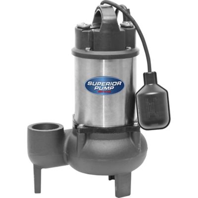 Superior Pump 1/2 HP Submersible Stainless Steel/Cast Iron Sewage Pump, 93781