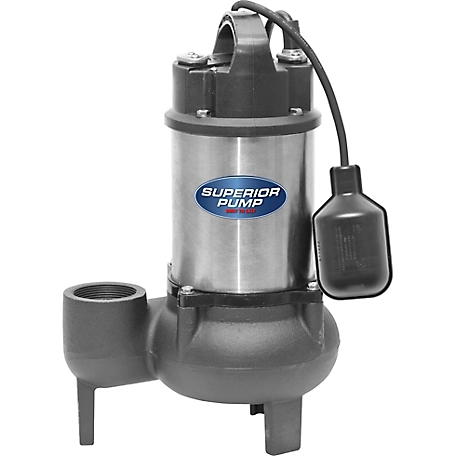 Superior Pump 1/2 HP Submersible Stainless Steel/Cast Iron Sewage Pump, 93781
