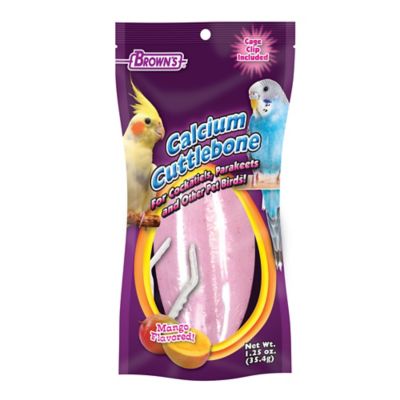 Brown's Mango-Flavored Calcium Cuttlebone Bird Treat with Cage Clip, 1.25 oz.