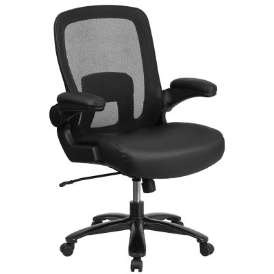 Flash Furniture HERCULES Series Big and Tall Mesh Executive Swivel Chair with Leather Seat, Black, 500 lb. Capacity