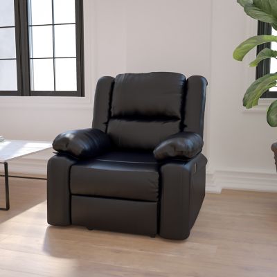 Flash Furniture Harmony Series Leather Recliner with Neck and Lumbar Support, Black