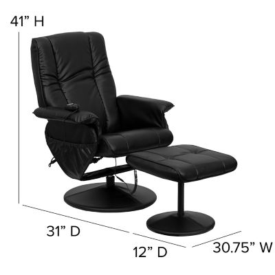 Image showing  43 in. x 30.75 in. x 41 in. Massaging Leather Recliner and Ottoman with Leather-Wrapped Base, Black
