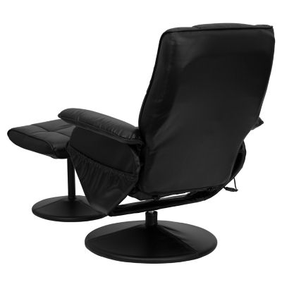 Image showing  43 in. x 30.75 in. x 41 in. Massaging Leather Recliner and Ottoman with Leather-Wrapped Base, Black