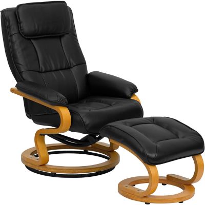 Flash Furniture Contemporary Leather Recliner and Ottoman with Swiveling Maple Wood Base, 41 in. x 29.5 in. x 41 in.
