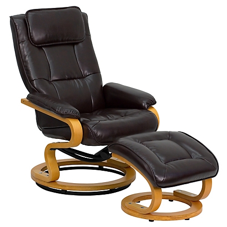 Flash Furniture Contemporary Leather Recliner and Ottoman with Swiveling Maple Wood Base, 41 in. x 29.5 in. x 41 in.