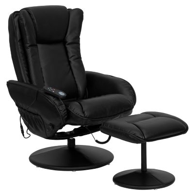 Image showing  Remote Control Massaging Leather Recliner and Ottoman with Leather-Wrapped Base