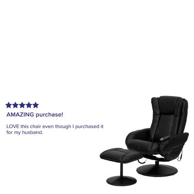 Image showing  Remote Control Massaging Leather Recliner and Ottoman with Leather-Wrapped Base