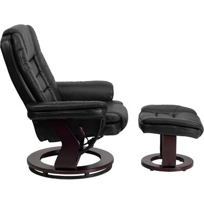 Image showing  40 in. x 32.75 in. x 41 in. Contemporary Vintage Leather Recliner and Ottoman with Swiveling Mahogany Wood Base
