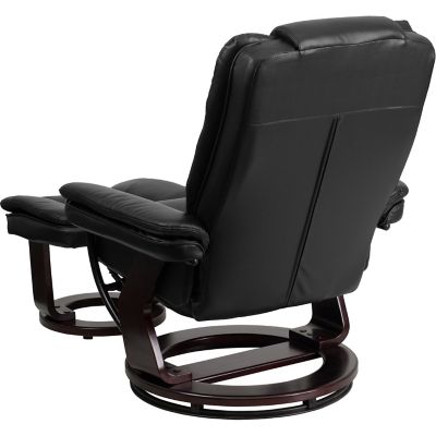 Image showing  40 in. x 32.75 in. x 41 in. Contemporary Vintage Leather Recliner and Ottoman with Swiveling Mahogany Wood Base