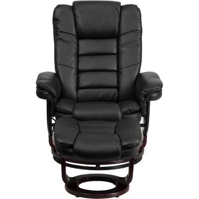 Image showing  40 in. x 32.75 in. x 41 in. Contemporary Vintage Leather Recliner and Ottoman with Swiveling Mahogany Wood Base