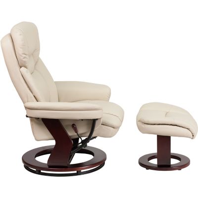 Image showing  44-1/2 in. x 33 in. x 44-1/4 in. Contemporary Leather Recliner and Ottoman