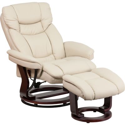 Image showing  44-1/2 in. x 33 in. x 44-1/4 in. Contemporary Leather Recliner and Ottoman
