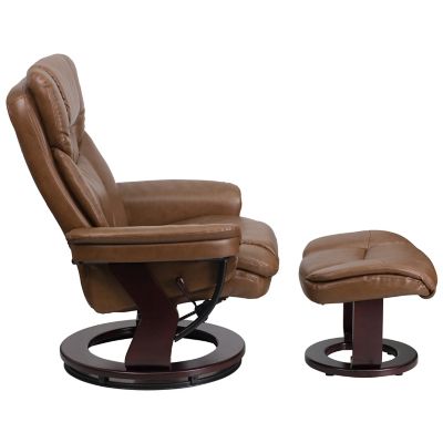 Image showing  44-1/2 in. x 33 in. x 44-1/4 in. Contemporary Leather Recliner and Ottoman