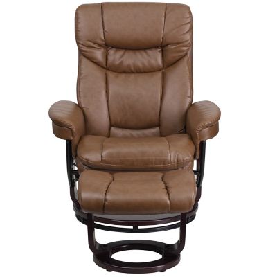 Image showing  44-1/2 in. x 33 in. x 44-1/4 in. Contemporary Leather Recliner and Ottoman