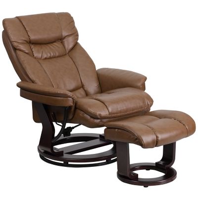 Image showing  44-1/2 in. x 33 in. x 44-1/4 in. Contemporary Leather Recliner and Ottoman