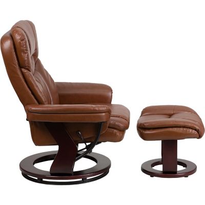 Image showing  44-1/2 in. x 33 in. x 44-1/4 in. Contemporary Leather Recliner and Ottoman