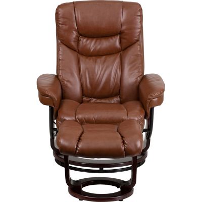 Image showing  44-1/2 in. x 33 in. x 44-1/4 in. Contemporary Leather Recliner and Ottoman