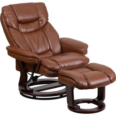 Image showing  44-1/2 in. x 33 in. x 44-1/4 in. Contemporary Leather Recliner and Ottoman