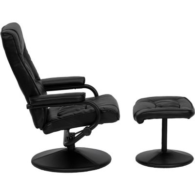 Image showing  39 in. x 27-1/4 in. x 37.5 in. Contemporary Leather Recliner and Ottoman with Leather-Wrapped Base