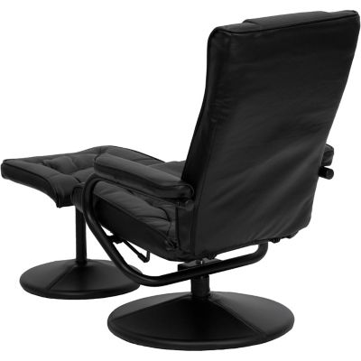 Image showing  39 in. x 27-1/4 in. x 37.5 in. Contemporary Leather Recliner and Ottoman with Leather-Wrapped Base