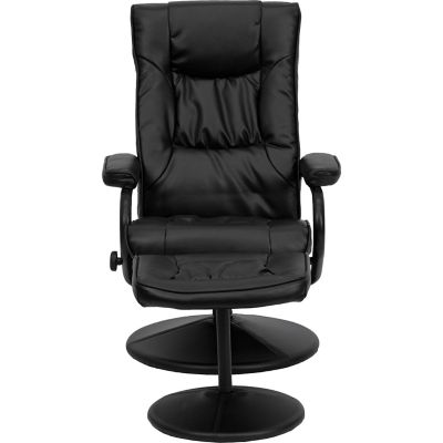 Image showing  39 in. x 27-1/4 in. x 37.5 in. Contemporary Leather Recliner and Ottoman with Leather-Wrapped Base