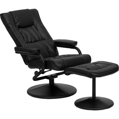 Image showing  39 in. x 27-1/4 in. x 37.5 in. Contemporary Leather Recliner and Ottoman with Leather-Wrapped Base