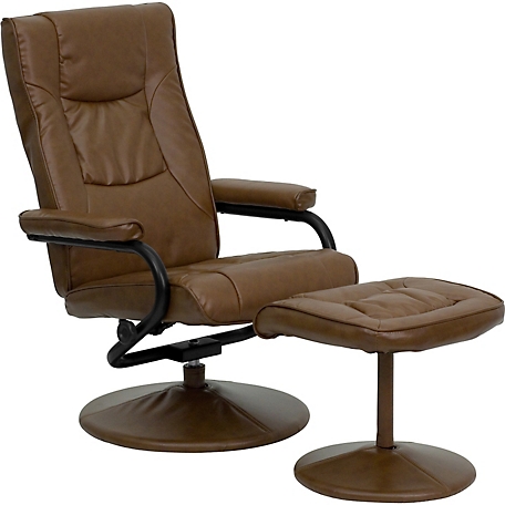 Flash Furniture Contemporary Leather Recliner and Ottoman with Leather Wrapped Base, 39 in. x 27-1/4 in. x 37.5 in.