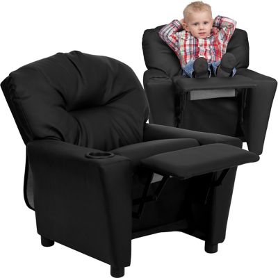 Flash Furniture Kids' Contemporary Leather Recliner with Cup Holder, 39 in. x 24.5 in. x 28 in.