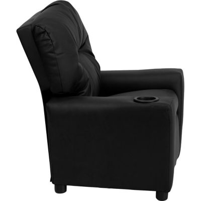 Image showing  39 in. x 24.5 in. x 28 in. Kids' Contemporary Leather Recliner with Cup Holder