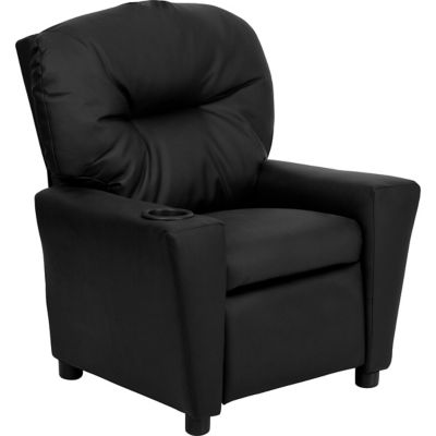 Image showing  39 in. x 24.5 in. x 28 in. Kids' Contemporary Leather Recliner with Cup Holder