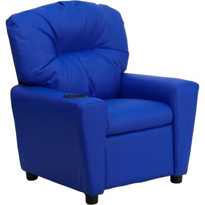 Flash Furniture Kids' Contemporary Vinyl Recliner with Cup Holder, 39 in. x 24.5 in. x 28 in -  BT7950KIDBLUEGG