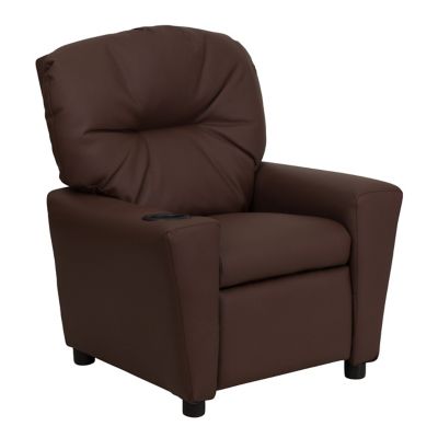 Flash Furniture Kids' Contemporary Leather Recliner with Cup Holder, 39 in. x 24.5 in. x 28 in -  BT7950KIDBRNLEAGG