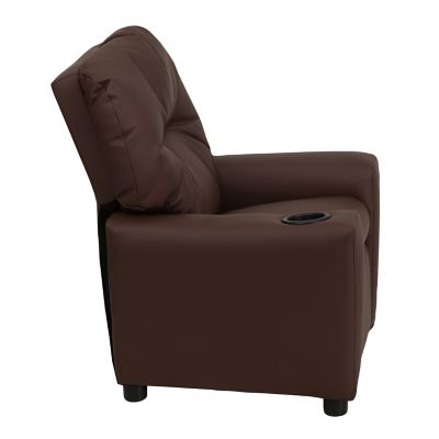 Image showing  39 in. x 24.5 in. x 28 in. Kids' Contemporary Leather Recliner with Cup Holder
