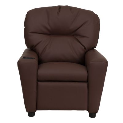 Image showing  39 in. x 24.5 in. x 28 in. Kids' Contemporary Leather Recliner with Cup Holder