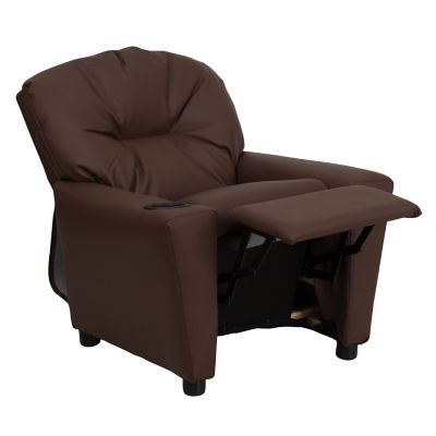 Image showing  39 in. x 24.5 in. x 28 in. Kids' Contemporary Leather Recliner with Cup Holder
