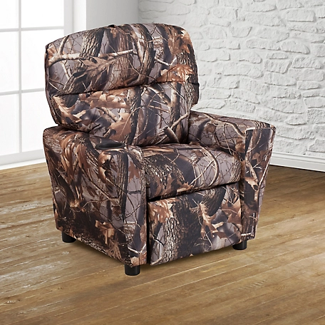 Flash Furniture Kids' Contemporary Camouflaged Fabric Recliner with Cup Holder, 39 in. x 24.5 in. x 28 in