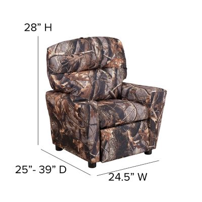 Image showing  39 in. x 24.5 in. x 28 in. Kids' Contemporary Camouflaged Fabric Recliner with Cup Holder