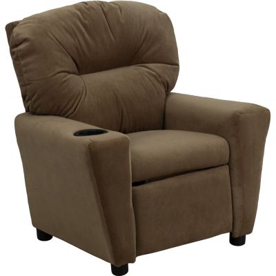 Flash Furniture Kids' Contemporary Microfiber Recliner with Cup Holder, 39 in. x 24.5 in. x 28 in -  BT7950KIDMICBRWNGG