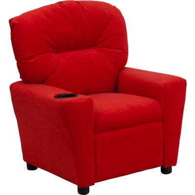 Flash Furniture Kids' Contemporary Microfiber Recliner with Cup Holder, 39 in. x 24.5 in. x 28 in -  BT7950KIDMICREDGG
