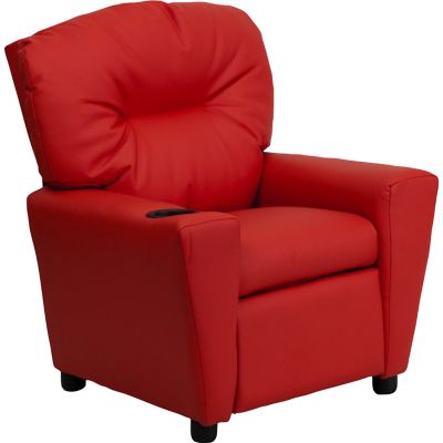 Flash Furniture Kids' Contemporary Vinyl Recliner with Cup Holder, 39 in. x 24.5 in. x 28 in -  BT7950KIDREDGG