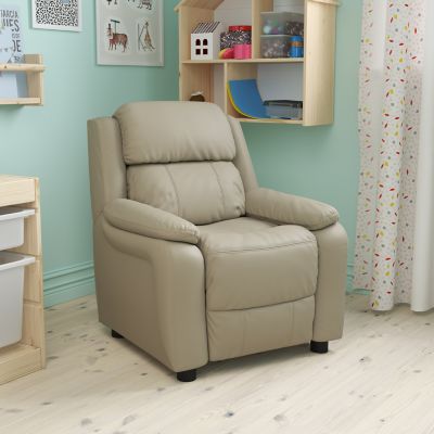 Flash Furniture Kids' Deluxe Padded Contemporary Vinyl Recliner with Storage Arms, 39 in. x 25 in. x 28 in.