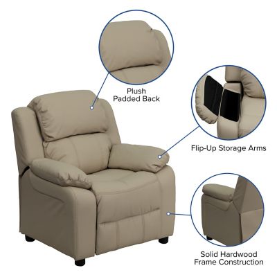 Image showing  Kids' 39 in. x 25 in. x 28 in. Deluxe Padded Contemporary Vinyl Recliner with Storage Arms