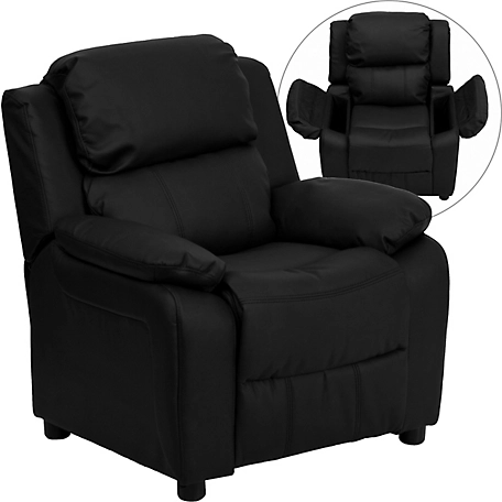 Flash Furniture Kids' Deluxe Padded Contemporary Leather Recliner with Storage Arms, 39 in. x 25 in. x 28 in.
